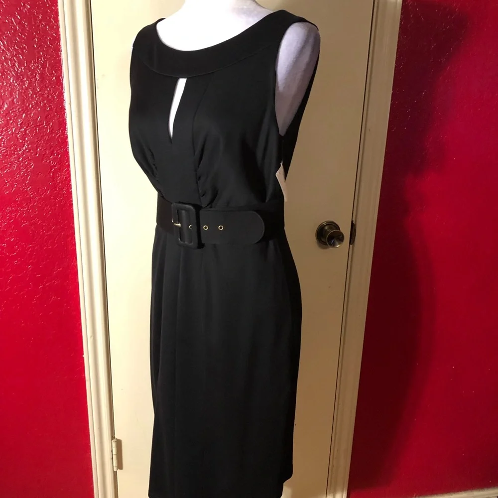 Kay Unger Black Sleeveless Belted Dress - Picture 6 of 10